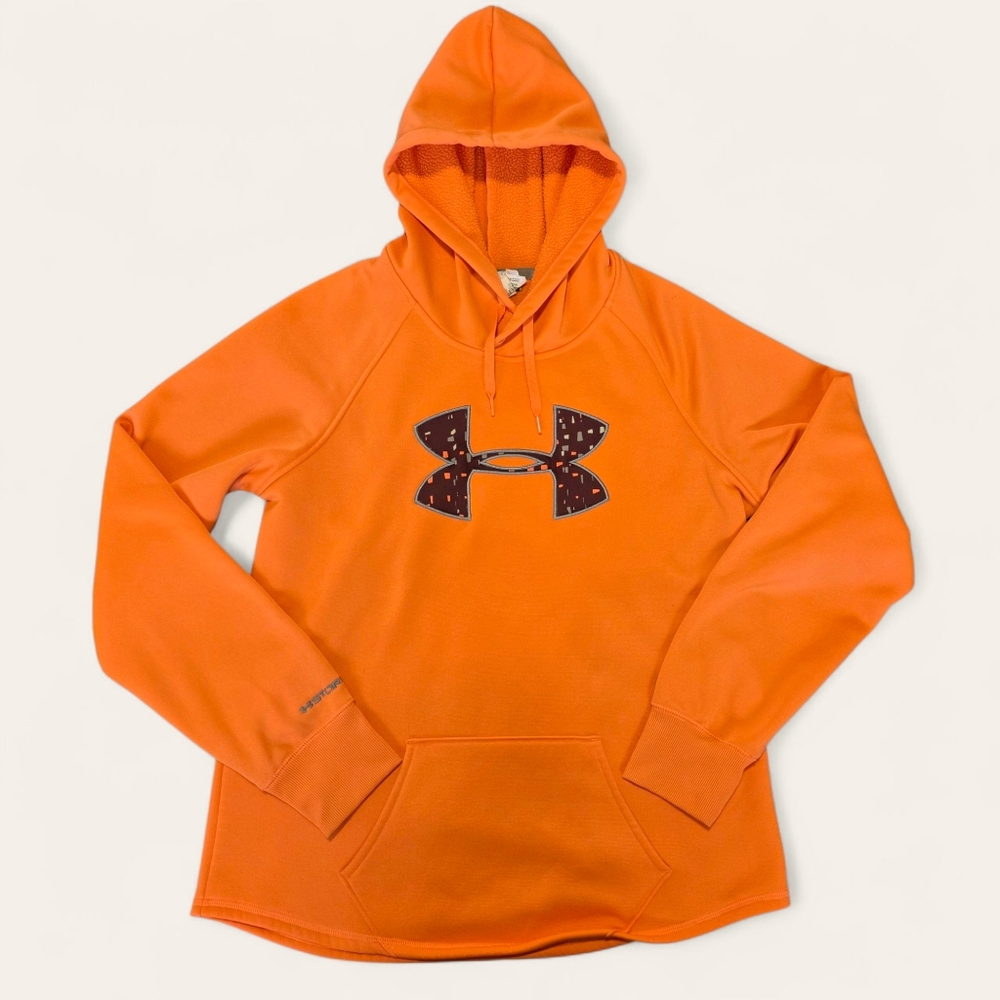 Under Armour Hoodie Storm Big Logo Pullover Medium Orange Athleisure Sporty